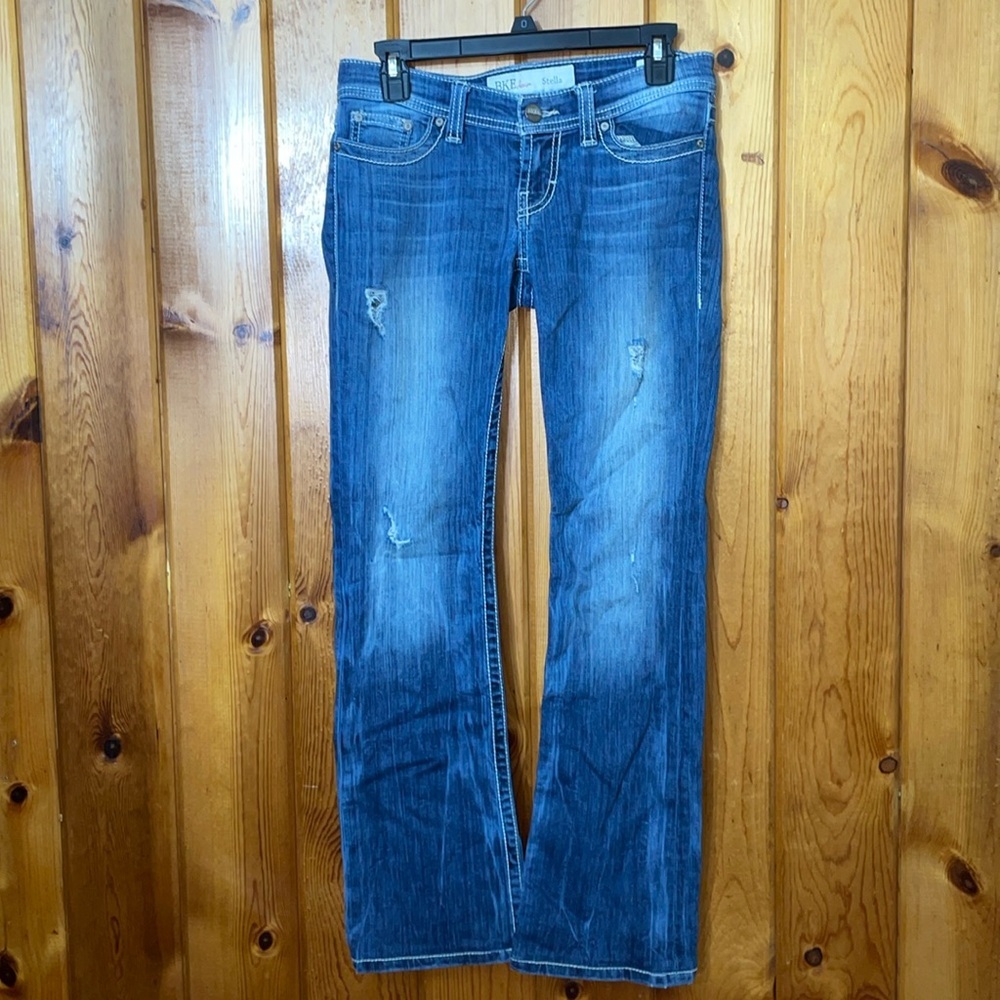 BKE denim Stella distressed jeans bootcut size 26x31 1/2 lighter western country - Picture 2 of 11